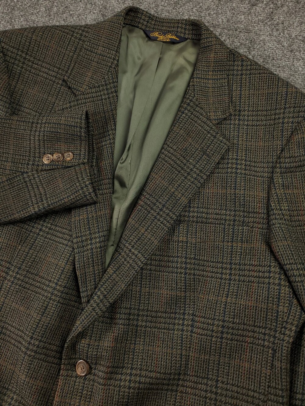 Vintage Brooks Brothers Wool Tweed Glen Plaid Blazer Sport Coat 44R Green USA